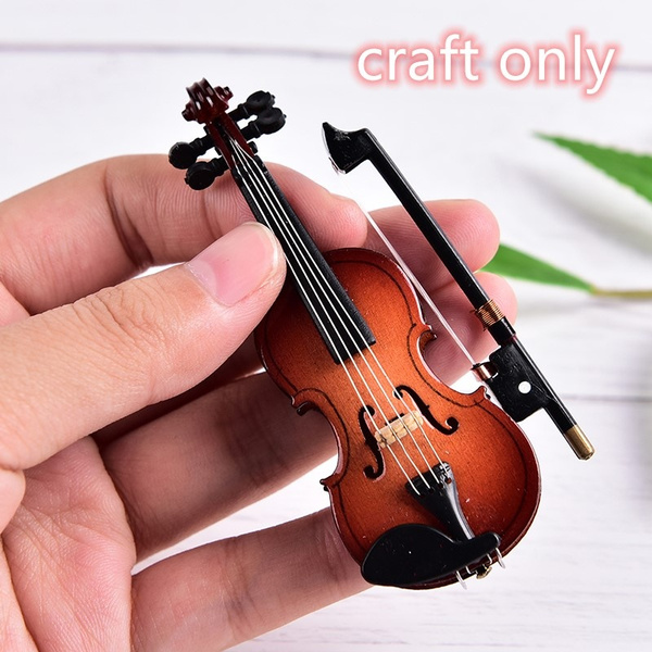 Mini Violin Miniature Musical Instrument Wooden Model with Support and CaseB fg