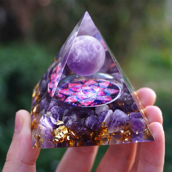 60mm Orgonite Pyramid Amethyst Crystal Sphere With Amethyst Natural Cristal Stone Orgone Energy Healing Reiki Chakra Multiplier Wish