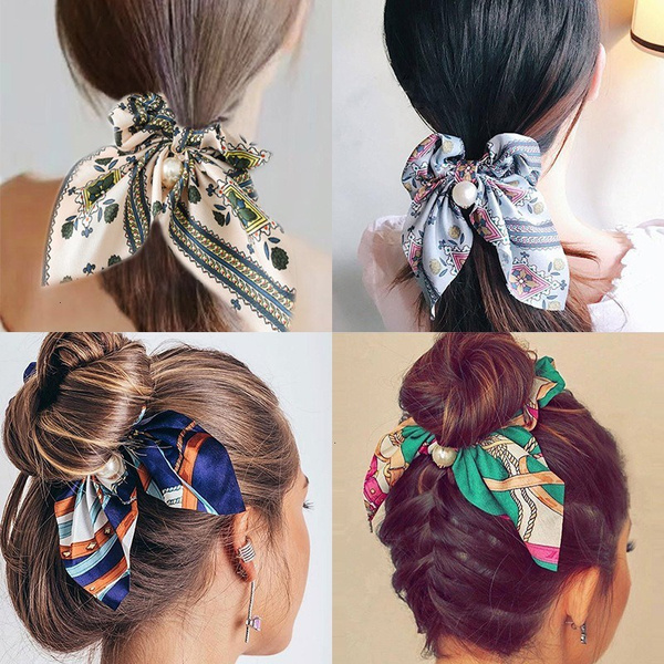 Silk Ponytail Holder Pearls Hair Rope Hair Tie Bowknot Hairband Hair Scrunchies
