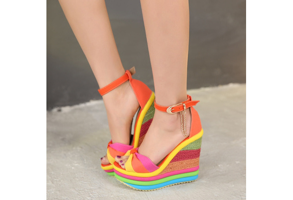 rainbow wedge heel shoes