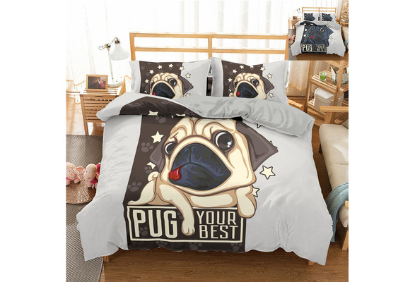 2 Colors Cartoon Pug Bedding Sets For Kids Cute Duvet Cover Set Puppy Dog Quilt 3pcs Single Double Twin Full Queen King Size Wish - Pug Double Bedding Set 2 Colors Cartoon Pug Bedding Sets For Kids Cute Duvet Cover Set Puppy Dog Quilt 3pcs Single Double Twin Full Queen King Size Wish - Pug Double Bedding Set
