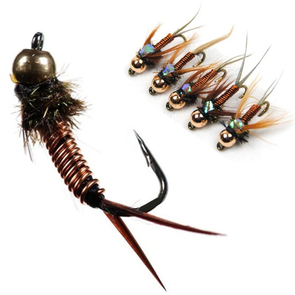 3/6Pcs Fly Brass Head Copper Nymph Stone Fly Fishing Trout Bait #10