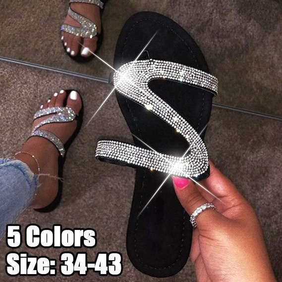 Rhinestone Decor Ankle Strap Flats, Women's Flat Sandals with Hollow  Design, Black Color, Diamond Decorations, and Comfortable Fit. | SHEIN