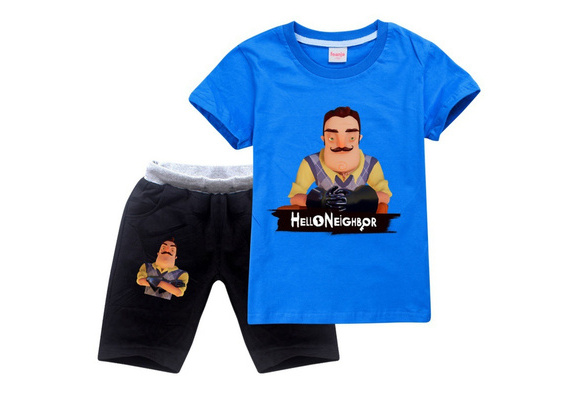 Hello Neighbor Game 2pcs Kids Clothes Children T Shirt And Shorts Boys Girls Cotton Casual Short Sleeve Tee Shirt And Short Pants 12 Color Wish - hello neighbor roblox shirt