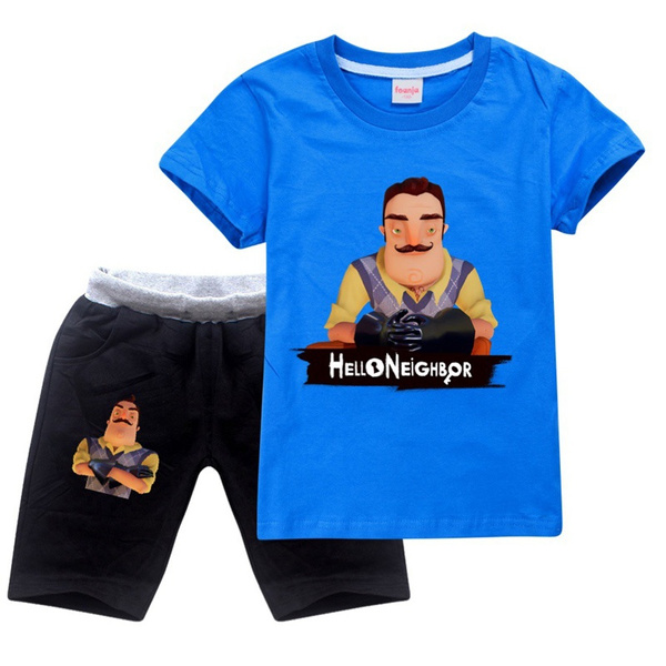 Hello Neighbor Game 2pcs Kids Clothes Children T Shirt And Shorts Boys Girls Cotton Casual Short Sleeve Tee Shirt And Short Pants 12 Color Wish - details about roblox kids unisex t shirt size 2 12 boys girls au shop