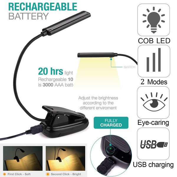 White book light lamp Led book light Ebook Mini Flexible Clipon book