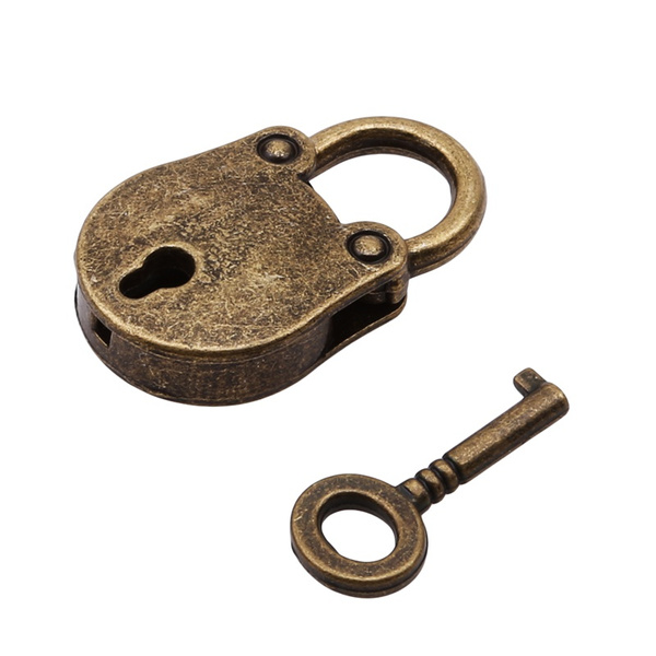 Metal Old Vintage Style Mini Padlock Small Luggage Box Key Lock Copper ColoBH5 
