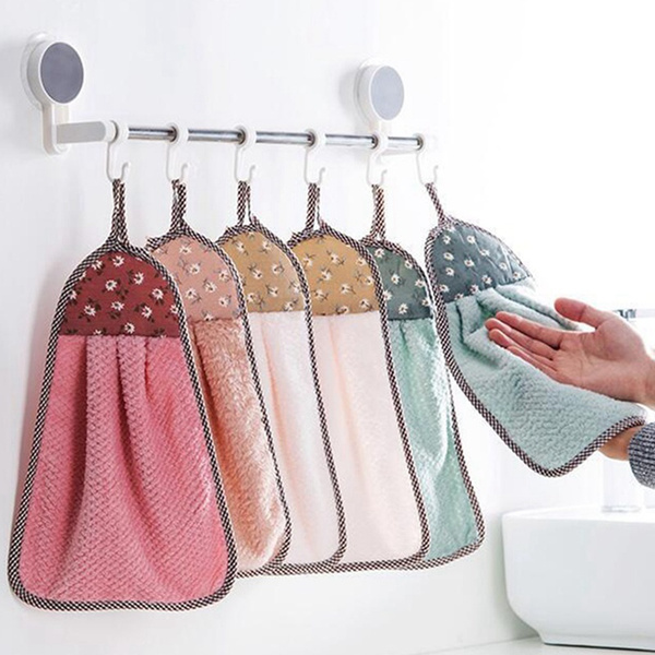 Hanging Kitchen Hand Towel, Coral Velvet Hand Towel