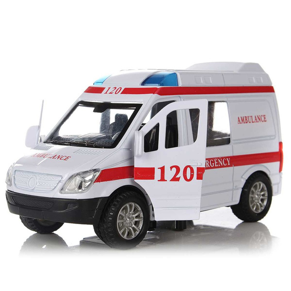 White Ambulance Medical Vehicles Toys 1 32 Alloy Diecast Car Model With Light Sound Gift For Kids Wish