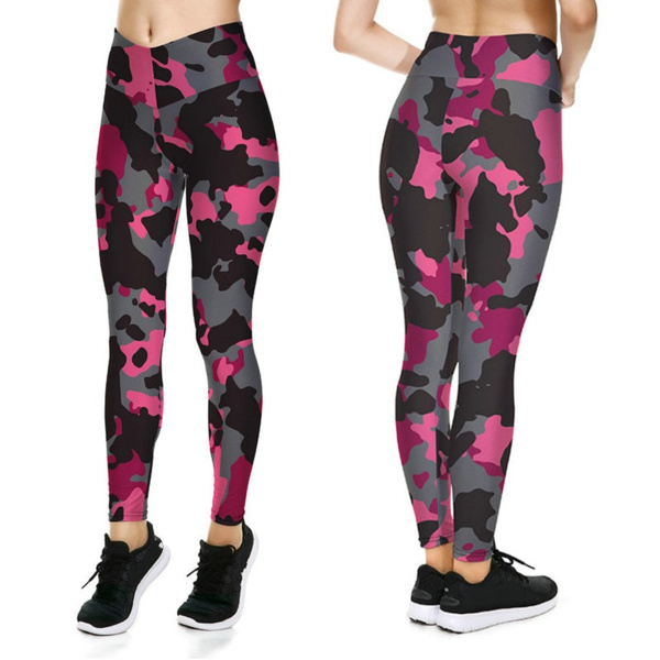 Fashionable hot pink camouflage print leggings new ladies high waist yoga  track pants XS-XL Plus Size Fitness Leggings