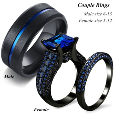 blackgoldring, Blues, Engagement Wedding Ring Set, wedding ring