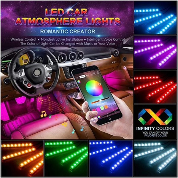 4X RGB 9 LED Car Auto Interior Neon Atmosphere Strip Light Music Remote Control 