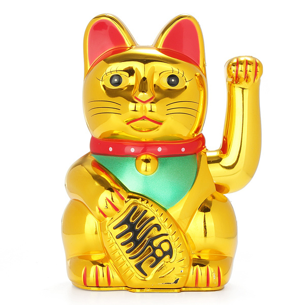 2019 Feng Shui  Chinese Lucky Waving Gold Cat Figure Moving Arm in v 