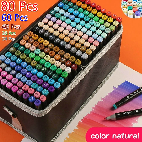 80/60/40/30/24 Colors Alcohol Brush Markers, Double Tipped Sketch Markers  for Kids, Artist Art Markers for Sketching, Adult Coloring and Illustration