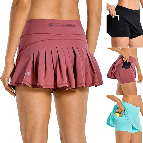 Women's Athletic Tennis Golf Skirts Mid-Waisted Pleated Shorts Sport Skorts  with Pocket