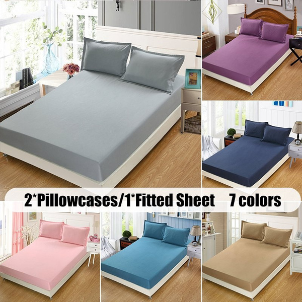Solid Fitted Sheet Mattress Cover with All-around Elastic Rubber Band Bed  Sheet