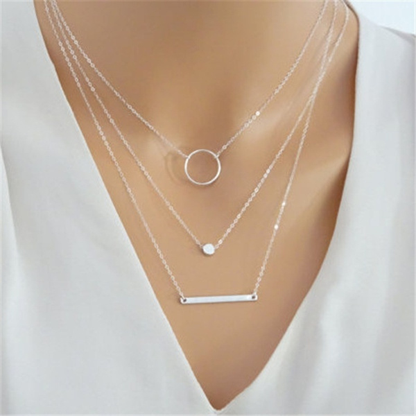 3 Multi-Layer Pendants Silver Layered 