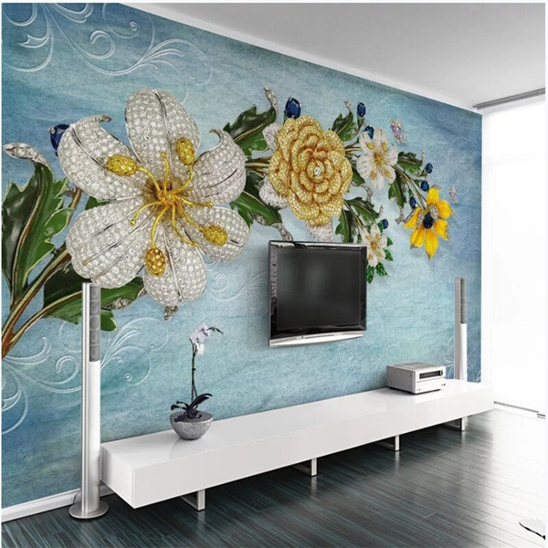 Modern Simple Luxury Home Decor Floral Wall Paper 3D European 3D Stereoscopic Jewelry Flowers Blue Backdrop Mural Wallpaper 3D one size | Wish Modern Simple Luxury Home Decor Floral Wall Paper 3D European 3D Stereoscopic Jewelry Flowers Blue Backdrop Mural Wallpaper 3D one size | Wish