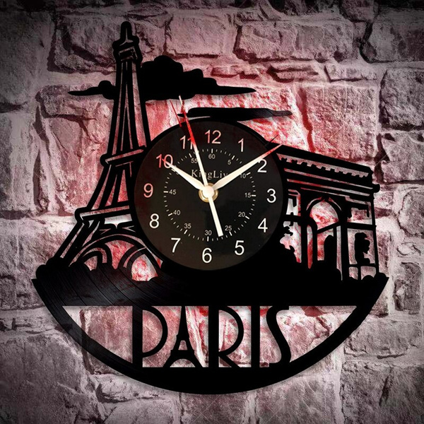 Paris Vinyl Clock Paris Wall Clock Paris Room Decor, Paris Record Clock
