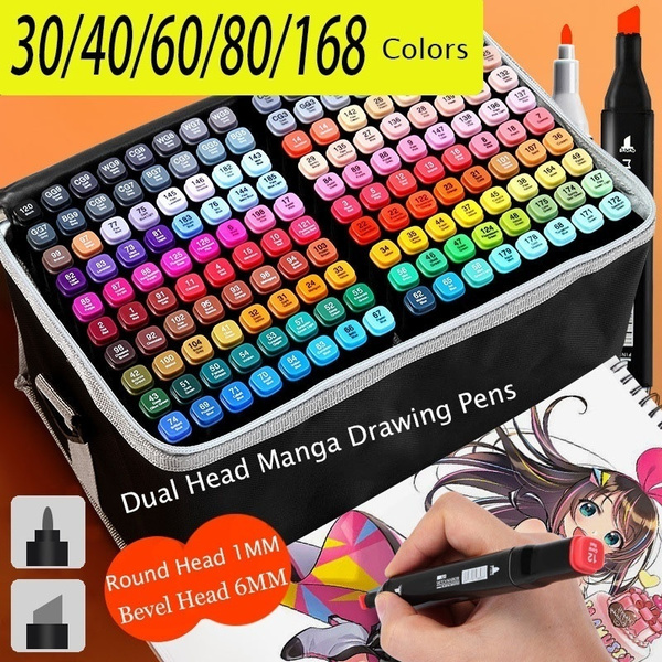 80 60 40 30 24 Colors Single Art Markers Brush Pen Sketch Alcohol Based Markers Dual Head Manga Drawing Pens Art Supplies Wish