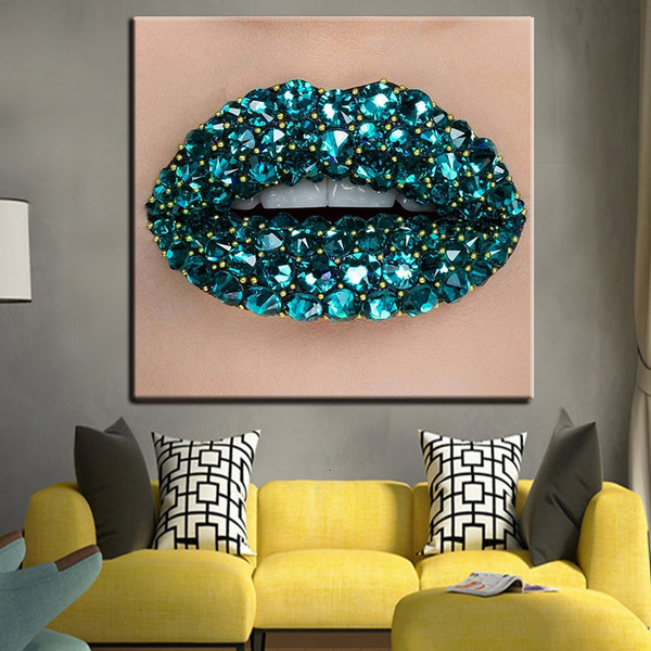 diamond sexy lips canvas hd wall art posters wall pictures for living room laminas decorativas pared cuadros 24 x24 inch no frame wish
