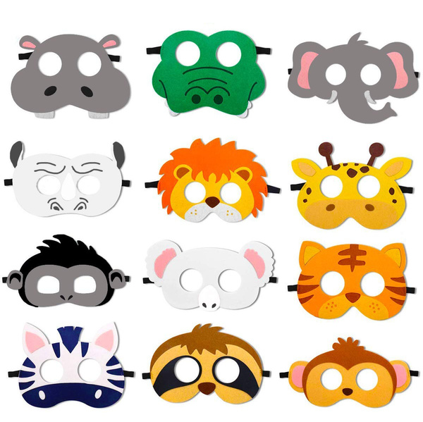 12 Pcs Animal Felt Masks Jungle Safari Theme Party Favors Kids Costumes Dress-Up Party Supplies