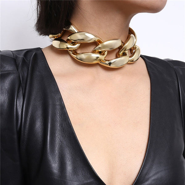 Exaggerated Hip Hop Chunky Curb Chain Necklace Women Collares