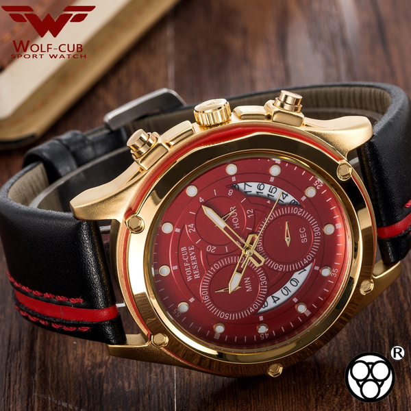 WOLF CUB Sport Chronograph Mens Watches Top Brand Casual Leather Waterproof Date Quartz Watch Man Clock Relogio Masculino