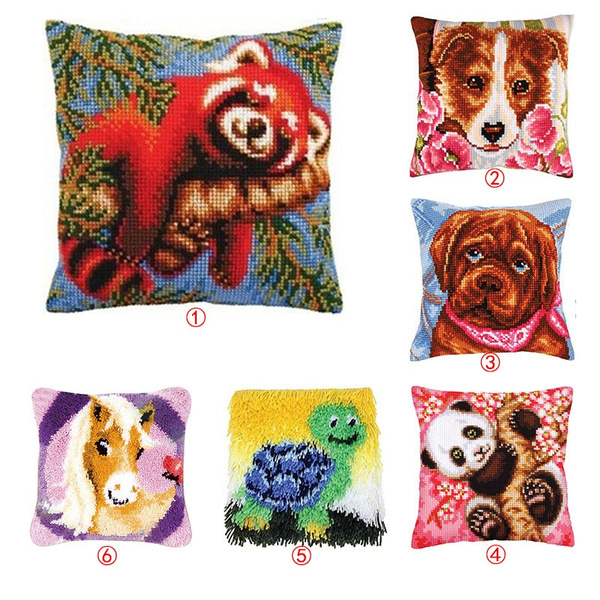 Animal series 40x40cm Hook Pillow Embroidery Kit DIY Needlework Sets  Unfinished Crocheting Yarn Latch Hook Rug Kit Picture Carpet Set Cartoon  Animals