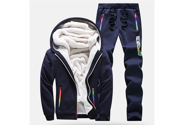 Ecqkame Mens Fleece Warm Tracksuit Winter Warm Fashion Sets Clearance Men  Long Sleeve Jogging Sports Suit Casual Comfortable Pockets Plus Velve  Hoodie