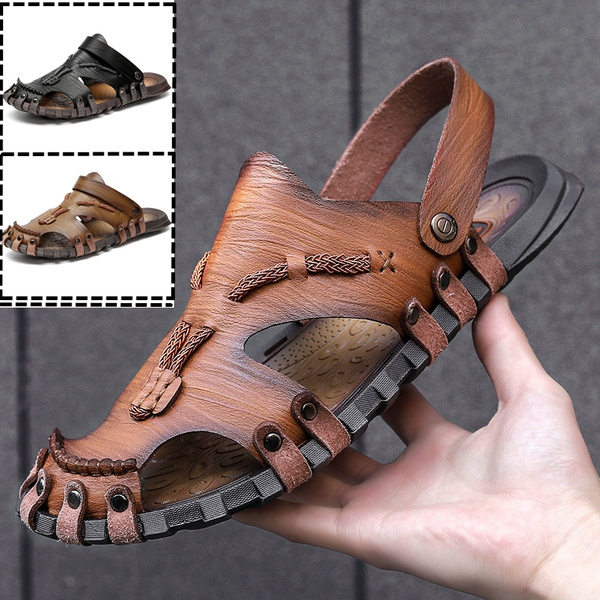 Breathable Sandals for Men Summer Wading Shoes Hollow Out Leather