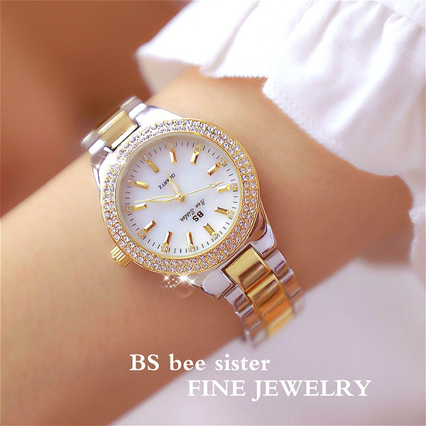 2020 Señoras Relojes de pulsera Vestido Reloj dorado Mujer Cristal Diamante  Relojes Acero inoxidable Reloj plateado Mujer Montre Femme