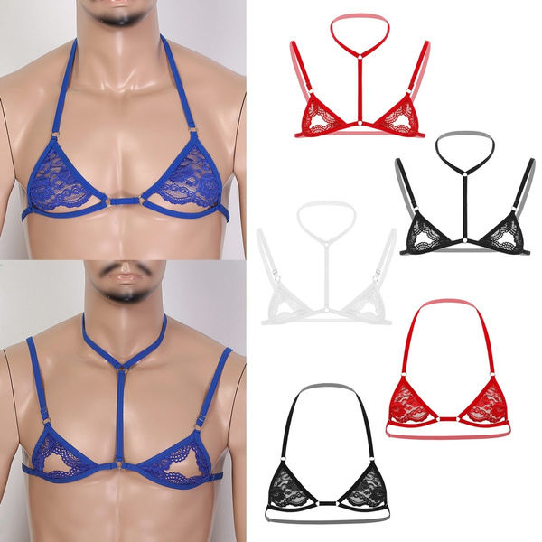 Mens Lace Lingerie Sissy Mini Bra Tops for Cosplay Party