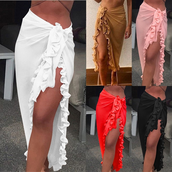 2020 Summer Women Beach Skirt Ruffles Sarong Bikini Cover Up