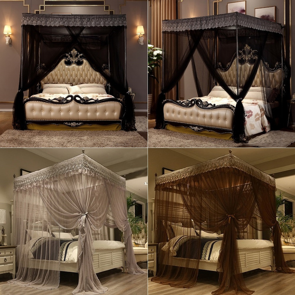 Canopy bed frame on sale queen with curtains