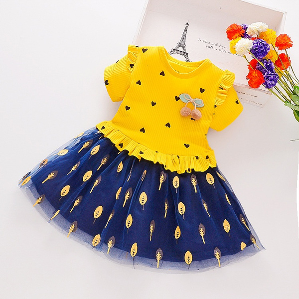 Girls Dress pring and summer Girls Clothing New Fashion Children's Net  Princess Flower Dress Baby Girls Dress Short sleeve for 1-6years