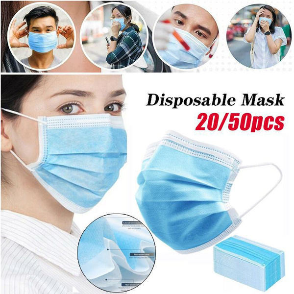 20/50Pcs Disposable Face Mask Respirator Dental Dust Flu Mouth Face 3 ...