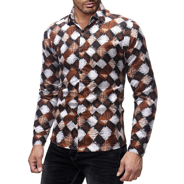 Men Shirt Fashion Casual Slim Geometric 