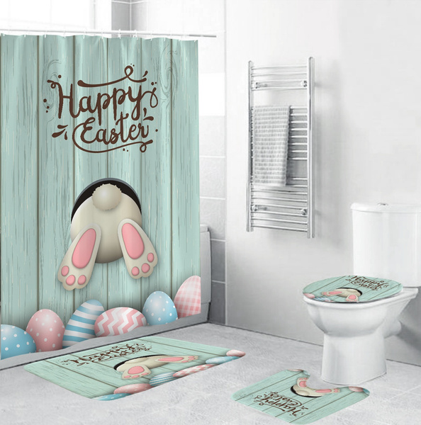 72x72‘’ Happy Easter Eggs Bathroom Waterproof Shower Curtain 12 Hooks & Mat 6468 