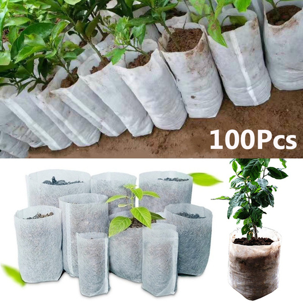100pcs Seedling Raising Bags Plants Pouch Fiber Nursery Pots Garden Supplies bu 