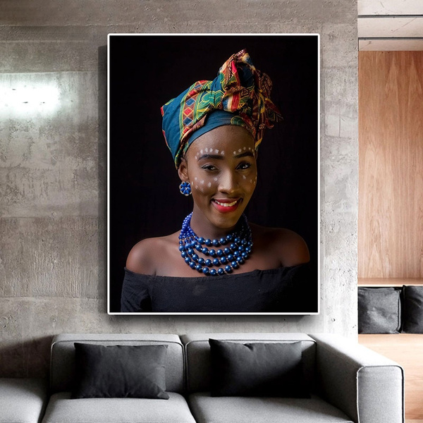 Black African Art Nude Woman Necklace Canvas Painting Posters and Print ...