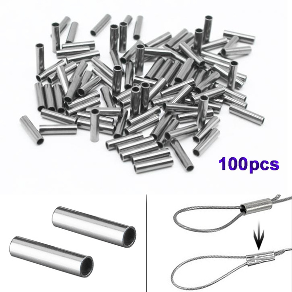 100pcs Round Copper Fishing Tube Fishing Wire Pipe Crimp Sleeves Connector Tool