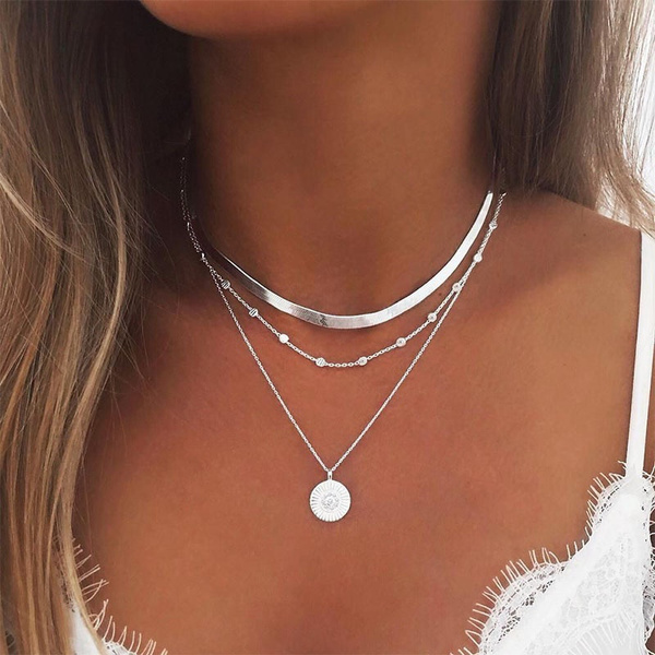Triple Layered Chain Choker Necklace Simple and Dainty Women Fashion Coin  Disc Beaded Choker Necklaces
