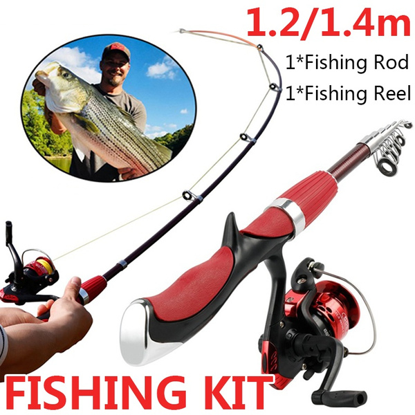 PULLINE 1.2/1.4m Telescopic Fishing Rod Combo and Reel Full Kit Ice Fishing  Spinning Reel Rod Pole Gear Set with Lure Hook Fish Tool