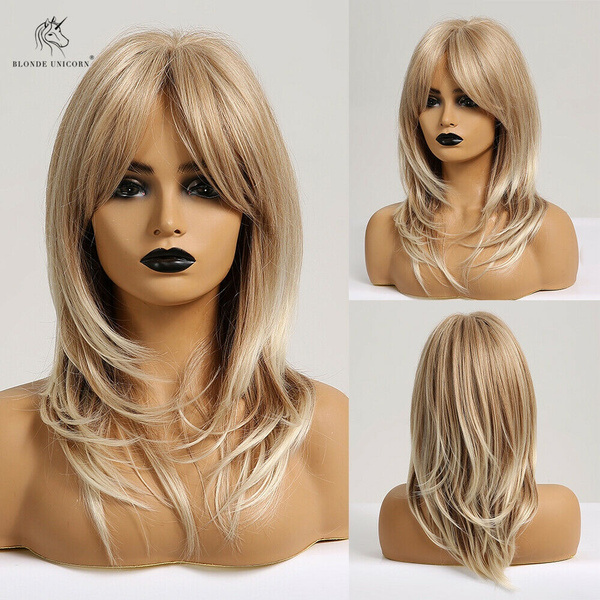 Soft Layered Medium Blonde Full Hair Wigs with Long Bangs for Women Cosplay Wig | Wish Soft Layered Medium Blonde Full Hair Wigs with Long Bangs for Women Cosplay Wig | Wish