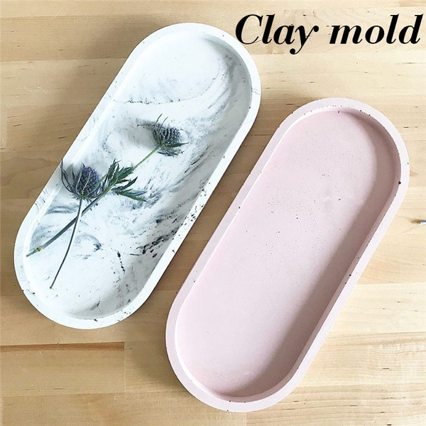 1PC Concrete Oval Mold Ashtray Coaster Square Flexible Silicone Tray Mold  Epoxy Resin Craft Clay Resin Molds Plaster Mold
