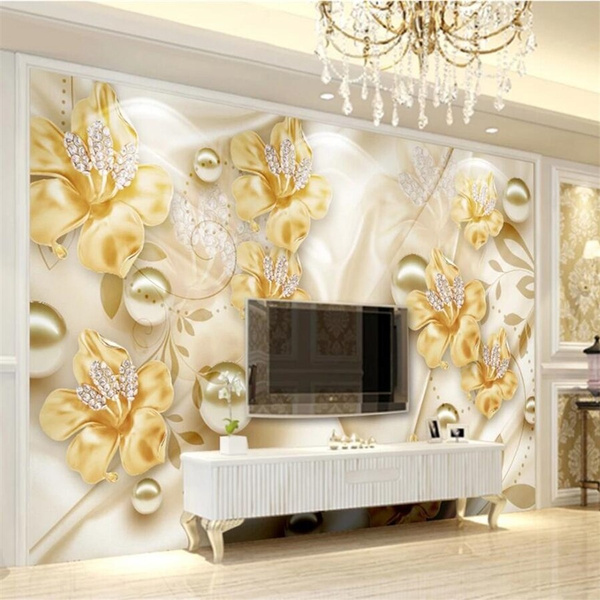 Custom wallpaper 3d murals gold jewelry flower papel de parede beautiful TV  background wall papers home decor mural 3d wallpaper | Wish