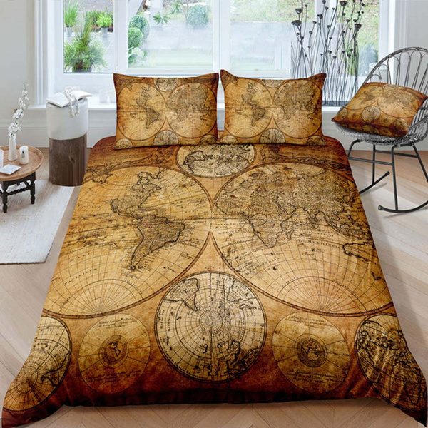 2020 Bed Home Textile Yellow Compass World Map Print Bedding Sets 2 3pcs Set Duvet Cover Set Queen Twin King Size Wish