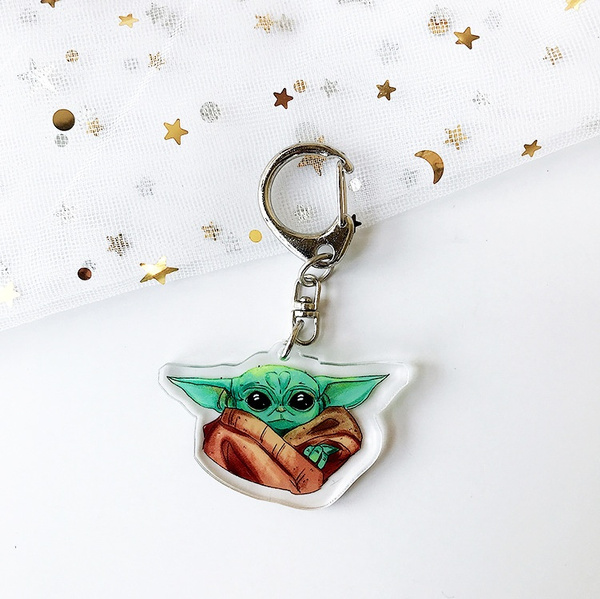 Star Wars Baby Yoda Keychain Crystal Acrylic Cartoon Key Ring Wish