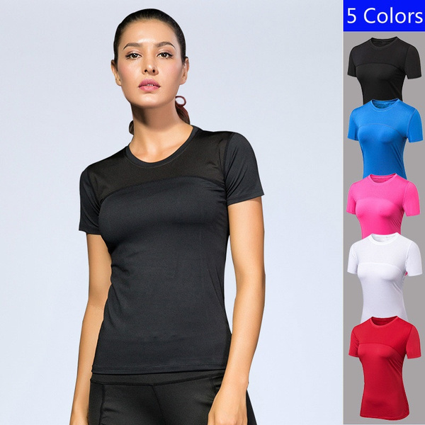 Summer Ladies Sports Tops Running Fitness Yoga Tight Short-sleeved T-shirt  Sweat-wicking Quick-drying Stretch Sports T-shirt